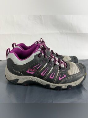Keen Women’s Sz 8 Oakridge Grey Magenta Rose Leather Mesh Low Top Hiking Trail